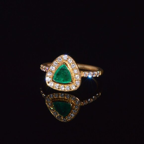 Certified Natural 1.25CTS VS F Diamond Colombian Emerald 18K Solid Gold Ring - Picture 10 of 10